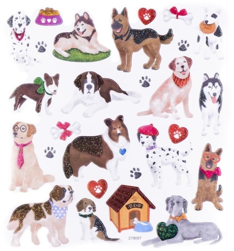 Naklejki z brokatem - Psy, pies pieski owczarek, bernardyn, dalmatyńczyk27 szt.