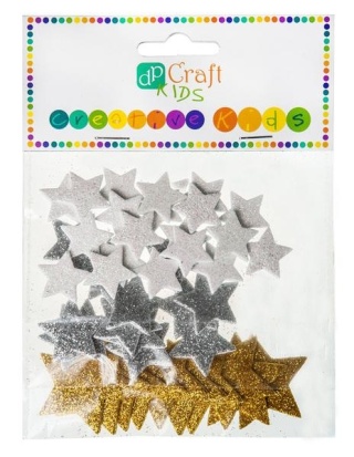 Naklejki z pianki gwiazdki brokatowe białe złote srebrne 45szt