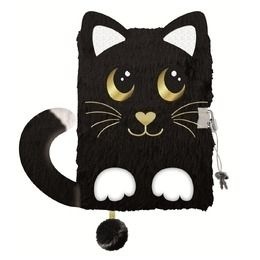 Notatnik pamiętnik sekretny pluszowy kudłacz z kłódką czarny kotek kot A5