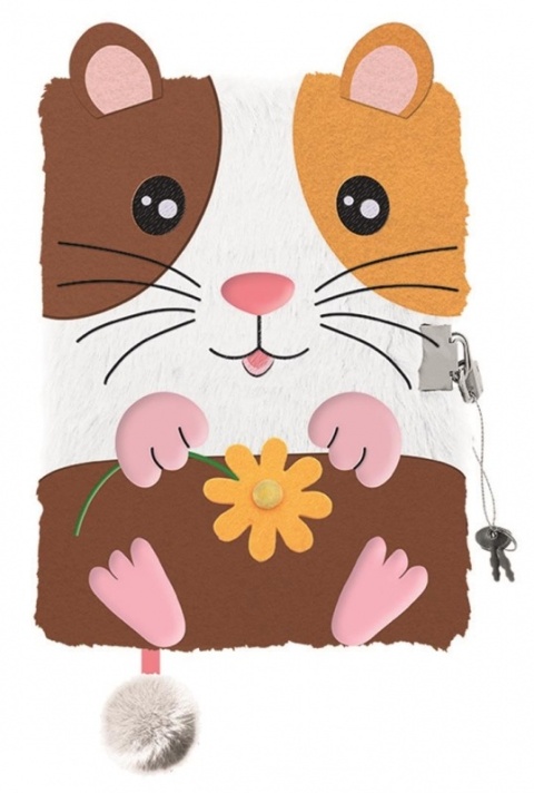 Notatnik pamiętnik sekretny pluszowy kudłacz z kłódką Świnka morska A5