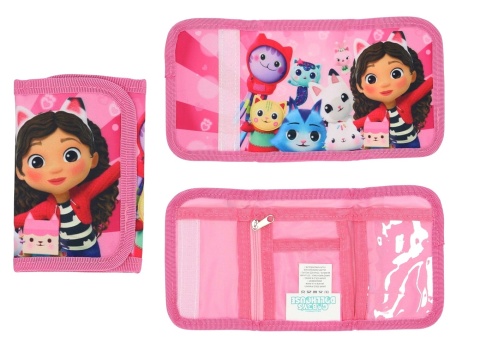 Portfel dziecięcy dla dziewczynki portfelik na rzep suwak na karty Gabi różowy