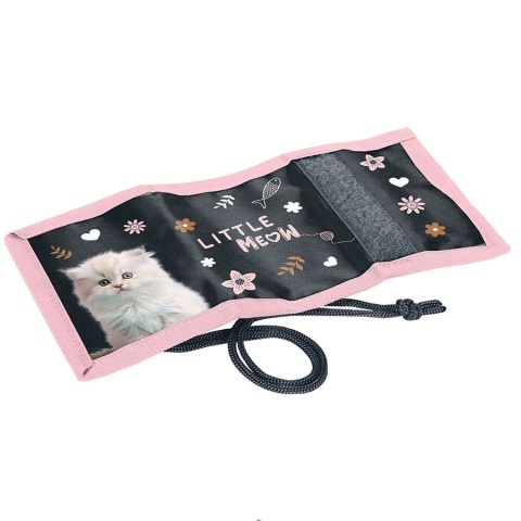 Portfel dziecięcy na szyje portfelik rzep suwak sznurek na karty dla dziewczynki Kotek