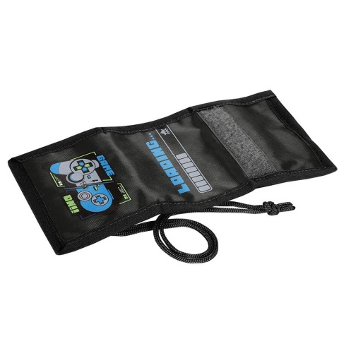 Portfel dziecięcy na szyje portfelik rzep suwak sznurek na karty dla chłopca Game on! dla fana gier