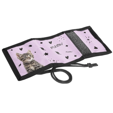 Portfel dziecięcy na szyje portfelik rzep suwak sznurek na karty dla dziewczynki Kotek