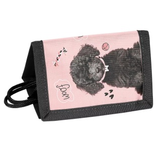 Portfel dziecięcy na szyje portfelik rzep suwak sznurek na karty dla dziewczynki Piesek