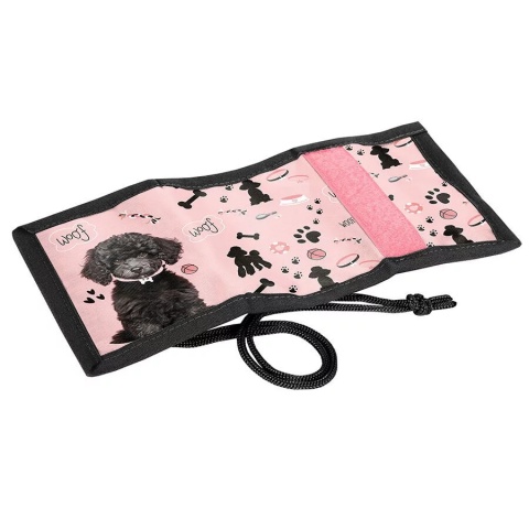 Portfel dziecięcy na szyje portfelik rzep suwak sznurek na karty dla dziewczynki Piesek