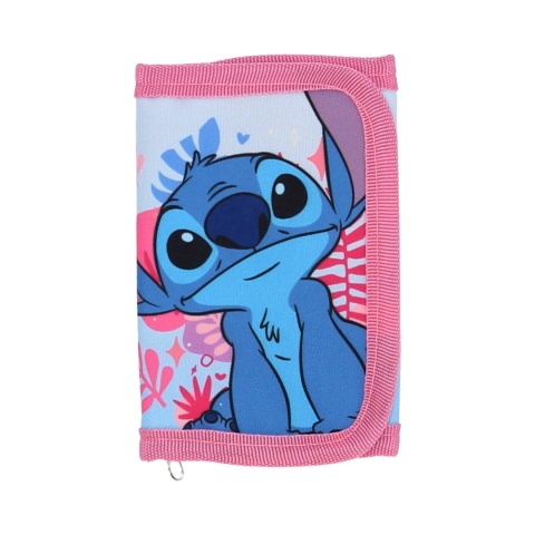 Portfel dziecięcy dla dziewczynki portfelik na rzep suwak Lilo i Stitch Stich różowy