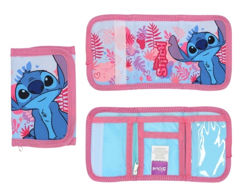 Portfel dziecięcy dla dziewczynki portfelik na rzep suwak Lilo i Stitch Stich różowy