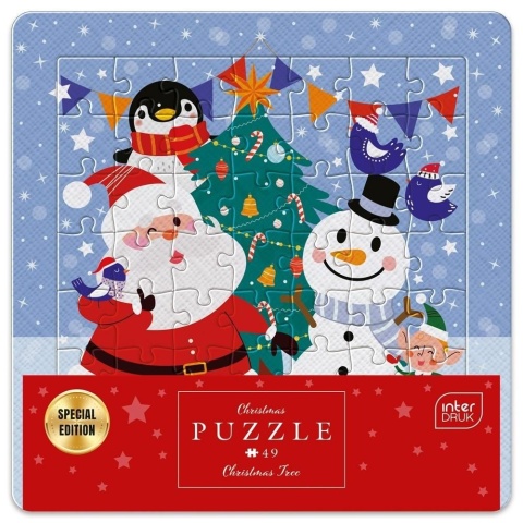 Puzzle Zimowe mikołaj bałwanek pingwiny Christmas Interdruk 49 el