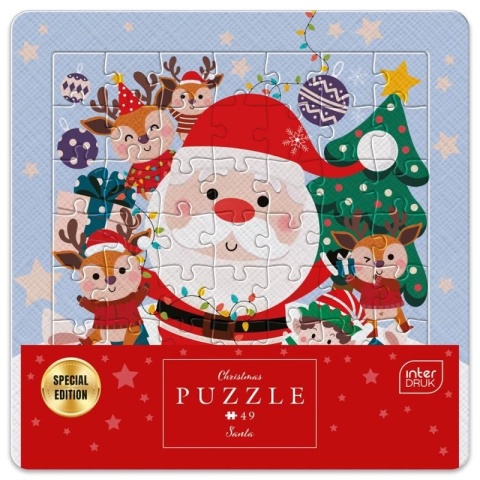 Puzzle Zimowe mikołaj elfy reniferki prezenty Christmas Interdruk 49 el