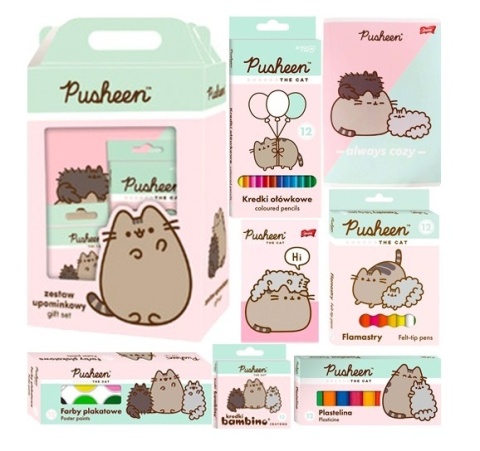Zestaw plastyczny wyprawka kredki farby plastelina flamastry kotek Pusheen