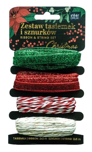 Zestaw tasiemek brokatowych 2x2m i sznurków 2x5m Christmas świąteczne