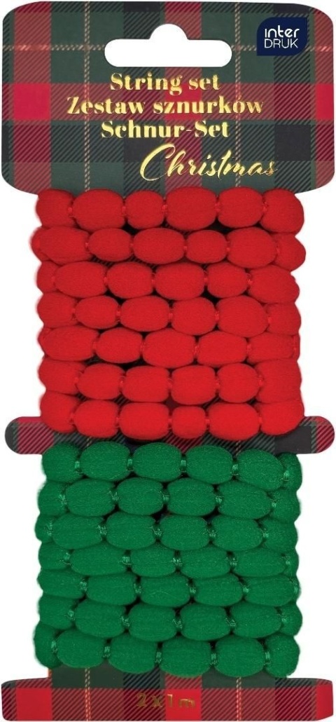 Zestaw sznurków z pomponami zielone i czerwone 2x 1m