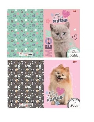 Zeszyt A4 trzy linia kolorowa do nauki pisania 32k pies chow chow kot 2szt