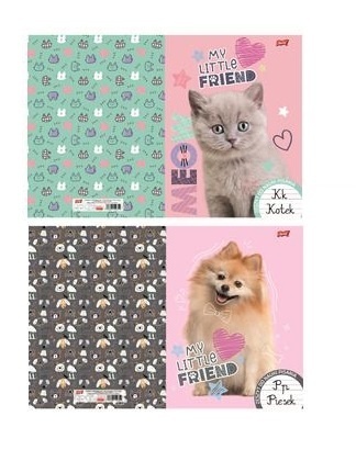 Zeszyt A4 trzy linia kolorowa do nauki pisania 32k pies chow chow kot 2szt