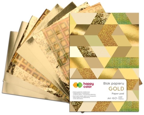 Blok Gold papier kolorowy brokatowy lustrzany złoty A4 10ark. 230g 10 kolorów