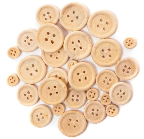Guziki drewniane mix rozmiarów, 30 szt. - naturalne