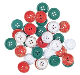 Drewniane guziki 2 cm, do dekoracji 36 szt., czerwone, białe, zielone złocone