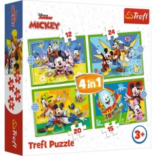 MYSZKA MICKEY I PRZYJACIELE Miki Donald 4W1 Trefl Puzzle 12+15+20+24 el 34616