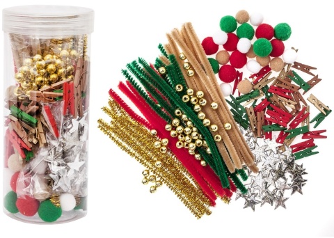 Świąteczny zestaw kreatywny druciki kreatywne pompony koraliki spinacze gwiazdki