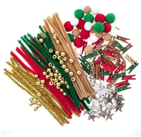 Świąteczny zestaw kreatywny druciki kreatywne pompony koraliki spinacze gwiazdki