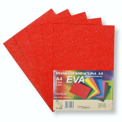 Pianka brokatowa biodegradowalna czerwony BGLE-024 A4 2mm 5 arkuszy