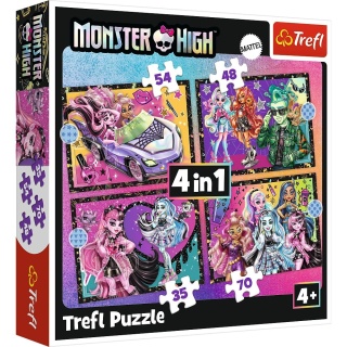 Elektryzujący dzień Monster High 35+48+54+70 el. 4 w 1 4W1 Trefl Puzzle