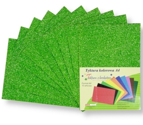 Tektura gładka brokatowa zielona A4 10 arkuszy