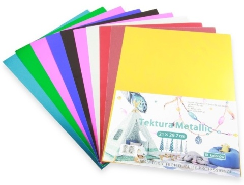 Tektura metalizowana błyszcząca mix kolorów 220gsm A4 10 arkuszy