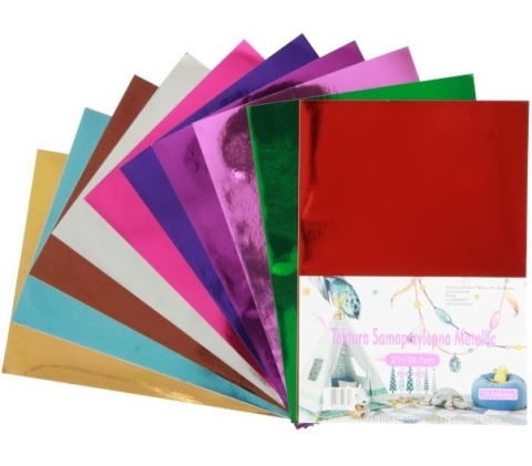 Tektura samoprzylepna metalizowana błyszcząca gładka mix kolorów A4 10 arkuszy