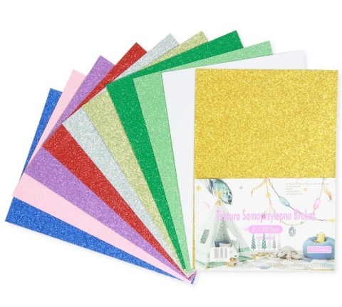 Tektura samoprzylepna brokatowa gładka mix kolorów A4 10 arkuszy