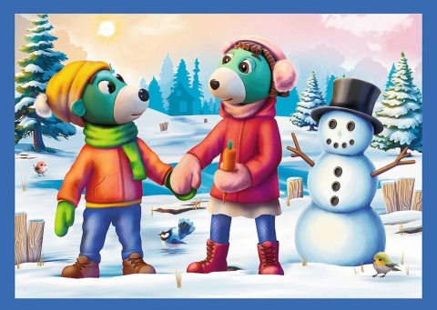 U Treflików pada śnieg zima bałwan choinka 4W1 Trefl Puzzle 71 EL 34657