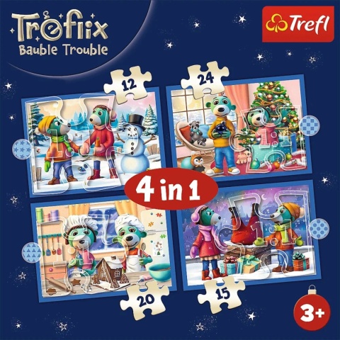 U Treflików pada śnieg zima bałwan choinka 4W1 Trefl Puzzle 71 EL 34657