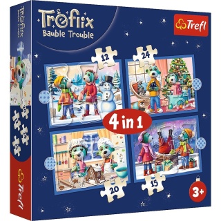 U Treflików pada śnieg zima bałwan choinka 4W1 Trefl Puzzle 71 EL 34657