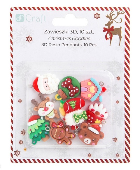 Zawieszki do bransoletek, biżuterii polimerowe 3D świąteczne renifer pierniczek 10 szt