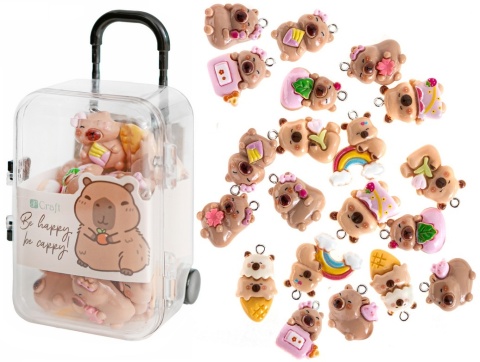 Zawieszki do bransoletek, biżuterii polimerowe 3D Kapibara walizka 20 szt