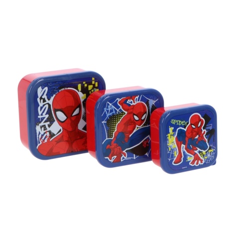 Zestaw 5 el bidon na wodę + śniadaniówka + pudełka na przekąski SPIDERMAN w pudełku prezentowym