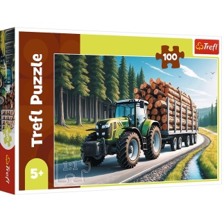 Ciągnik leśny traktor z przyczepą z drewnem Puzzle Trefl 100 EL 16493