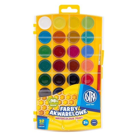 Farby akwarelowe szkolne 32 kolory x 2 ml Astra