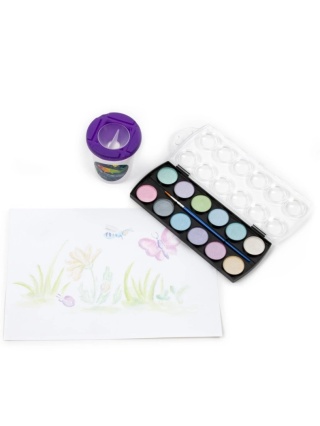 Farby akwarelowe wodne 12 kolorów metalicze z pędzelkiem KIDEA