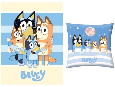 Kocyk koc polarowy pled narzuta 100x140 + poduszka 40x40 Bluey i Bingo Blue
