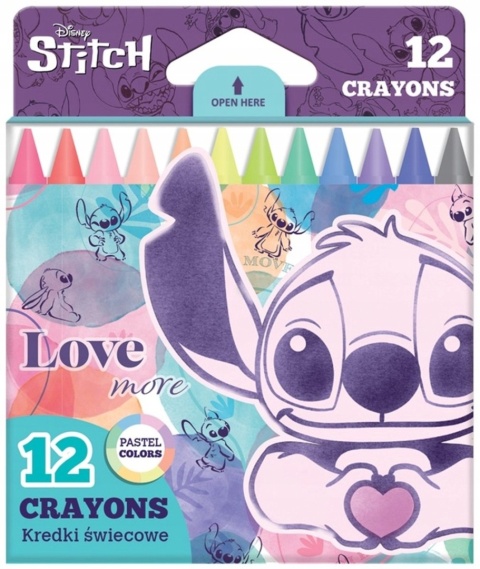 Kredki świecowe woskowe Lilo i Stitch Stich 12 kolorów pastelowe