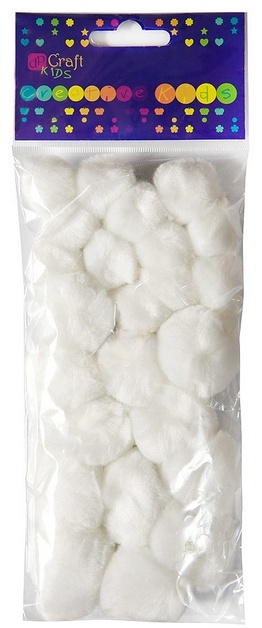 Pompony akrylowe białe 2,5 + 3,5 + 4 cm 24 szt., Dp Craft