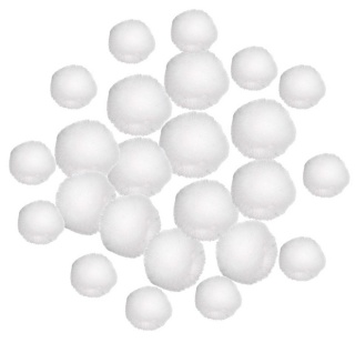 Pompony akrylowe białe 2,5 + 3,5 + 4 cm 24 szt., Dp Craft