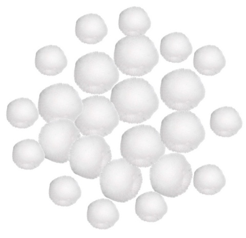 Pompony akrylowe białe 2,5 + 3,5 + 4 cm 24 szt., Dp Craft