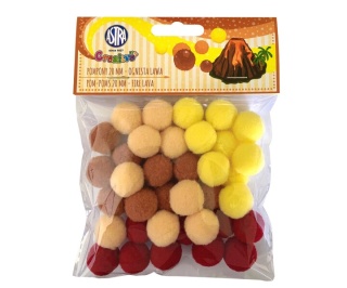 Pompony 2 cm biały ognista lawa bordo brąz krem żółty 36 szt., Astra