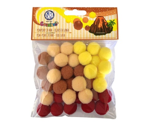 Pompony 2 cm biały ognista lawa bordo brąz krem żółty 36 szt., Astra