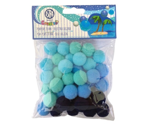 Pompony 2 cm błękitna laguna niebieski granatowy turkus 36 szt., Astra