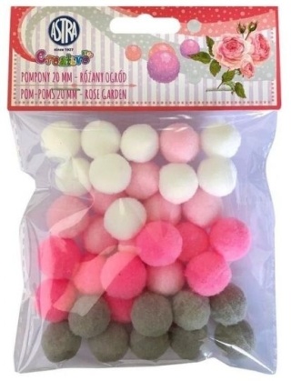 Pompony 2 cm różany ogród szary, różowy, biały 36 szt., Astra