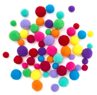 Pompony pluszowe MIX juicy wielokolorowe 1,5 + 2 + 2,4 cm 60 szt., Dp Craft